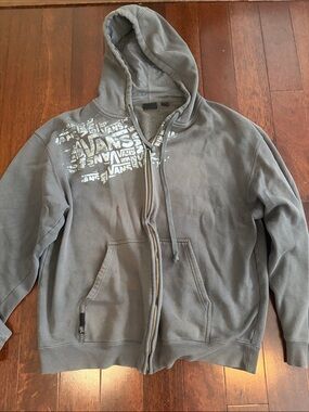 Vans Men's Charcoal Gray Zip-Up Hoodie with White Logo